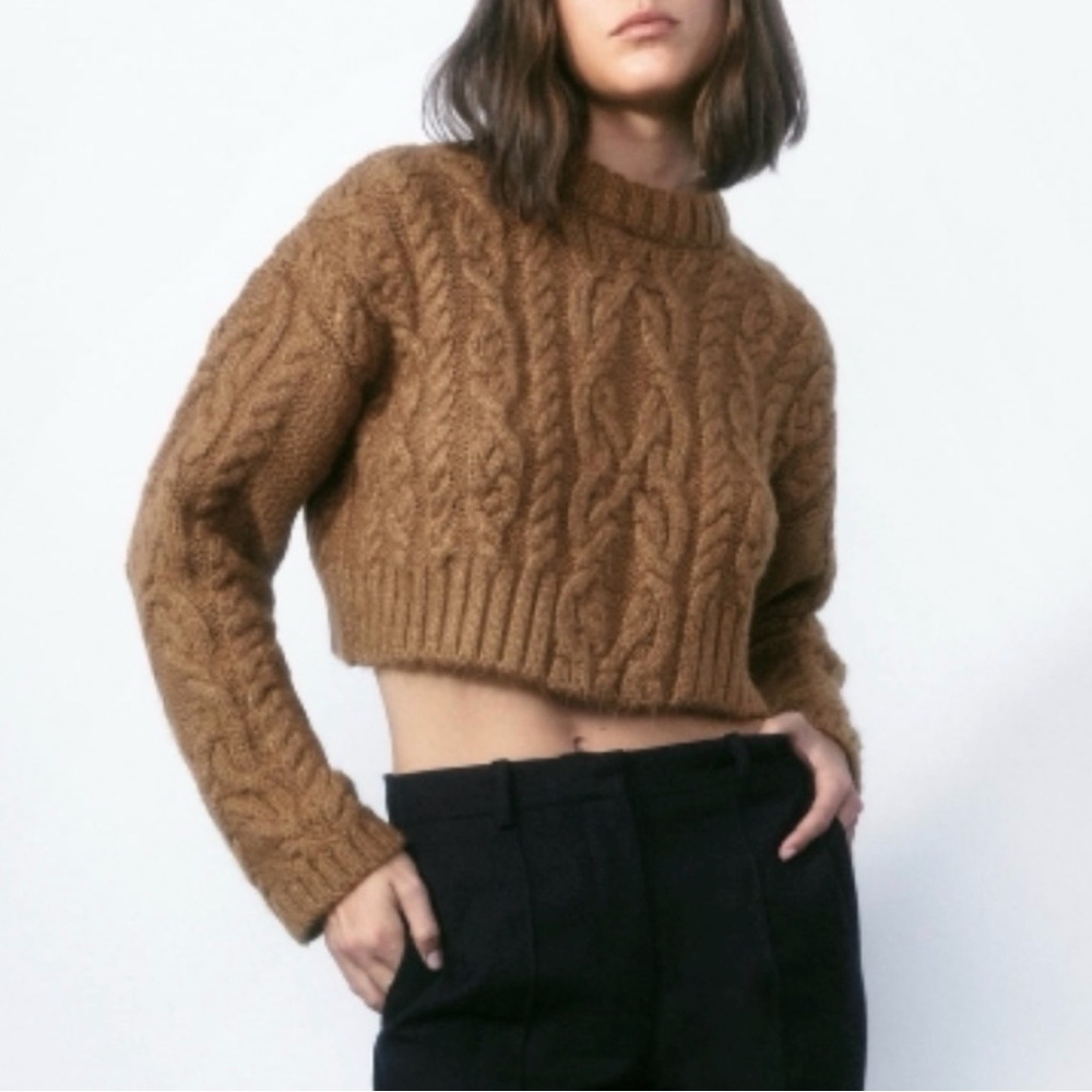 Zara Women's Brown Cable Knit Sweater NWT Small
